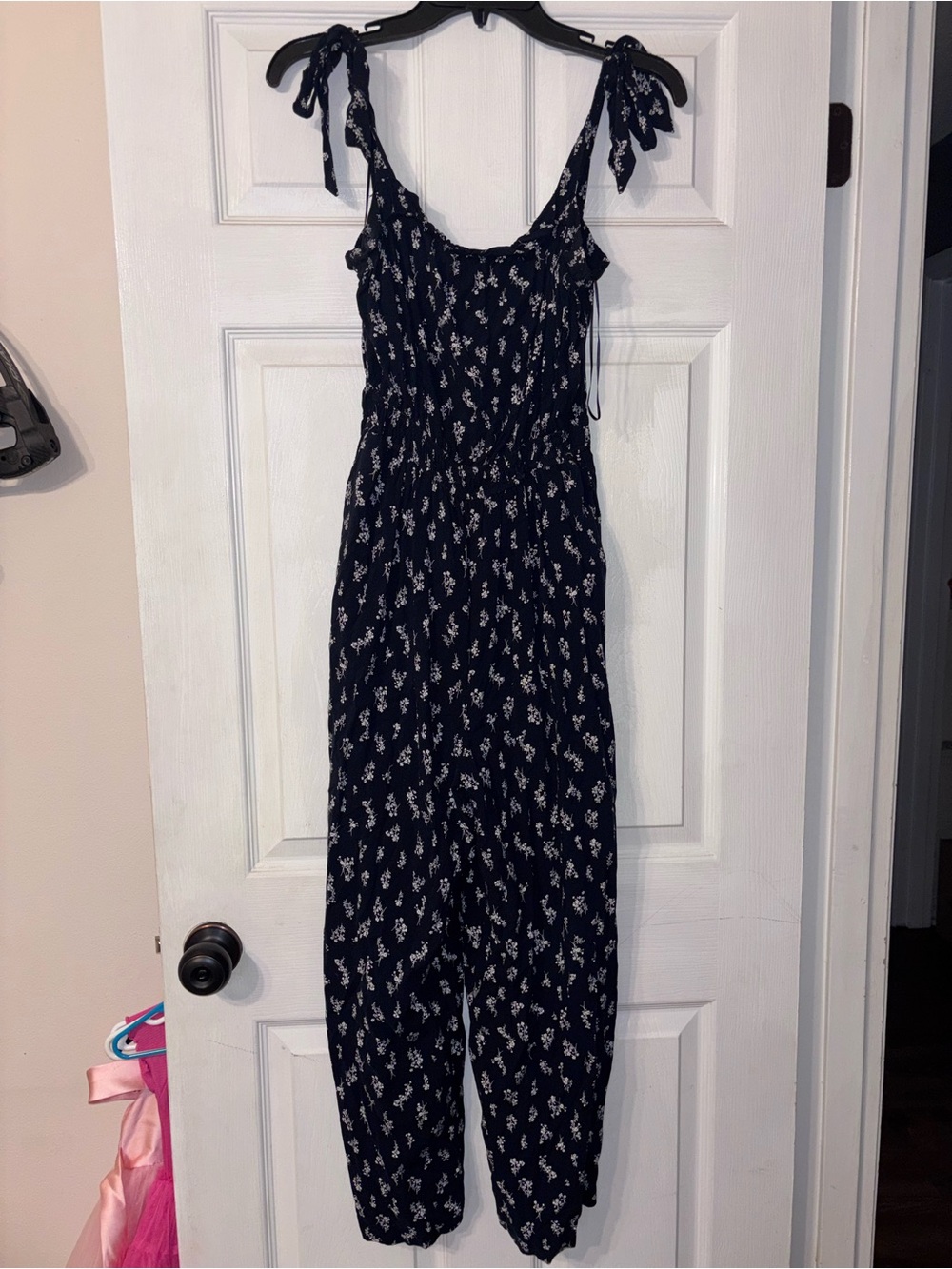 Mi Amore Navy Floral Tie-Shoulder Jumpsuit